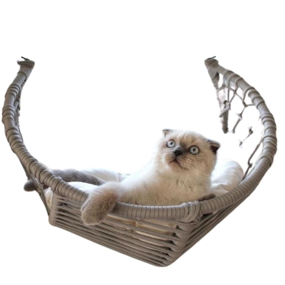 Pativita Hilal Cam Yatağı El Örgüsü Cam Yatağı – Güçlü Vakumlu Pencere Kedi Yatağı