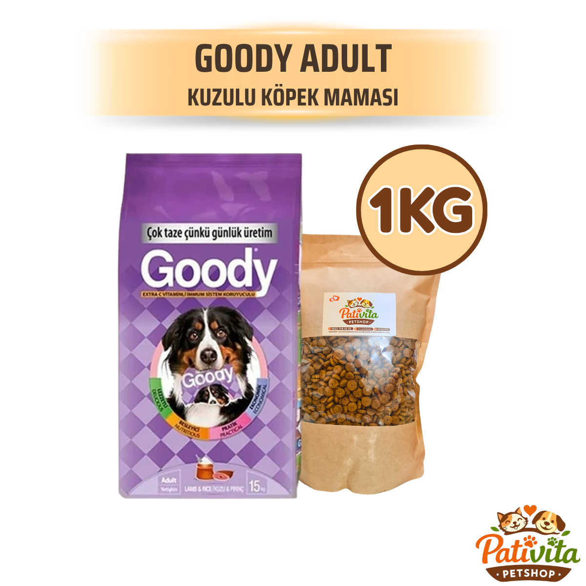 GOODY YETİŞKİN KUZULU KÖPEK AÇIK MAMA 1 KG