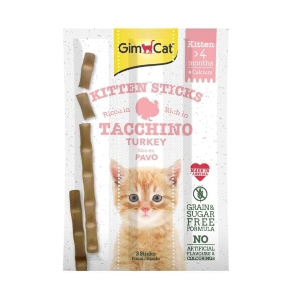 GimCat Sticks Kitten Hindili Kalsiyum İlaveli Yavru Kedi Ödül Çubuğu (3'lü)