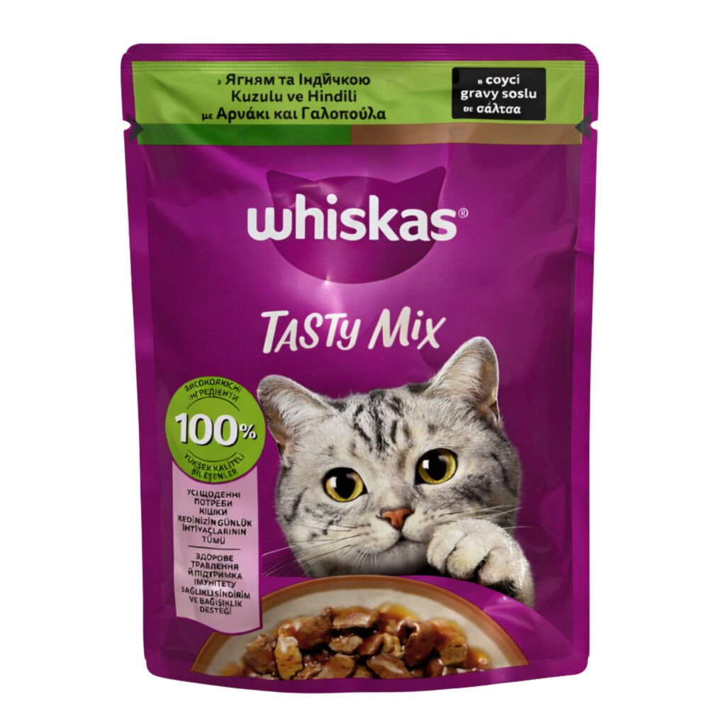 Whiskas Pouch TastyMix Sos İçinde Kuzulu ve Hindili Yetişkin Kedi Konservesi 85gr
