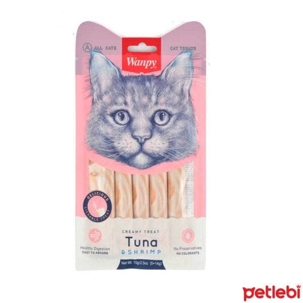 Wanpy Ton Balığı ve Karidesli Sindirim Sistemi Destekleyici Krema Kedi Ödül Maması 14gr (5'li)