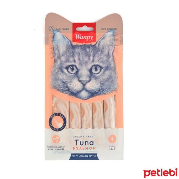 Wanpy Ton Balığı ve Somonlu Tüy Sağlığı Destekleyici Krema Kedi Ödül Maması 14gr (5'li)