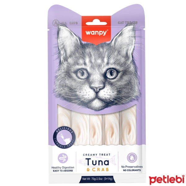 Wanpy Ton Balıklı ve Yengeçli Krema Kedi Ödül Maması 14gr (5'li)
