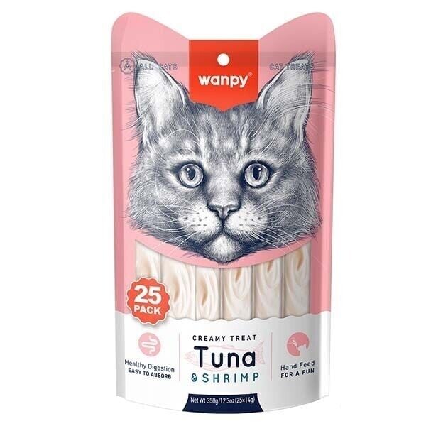 Wanpy Ton Balığı ve Karidesli Sindirim Sistemi Destekleyici Krema Kedi Ödül Maması 14gr (25'li)