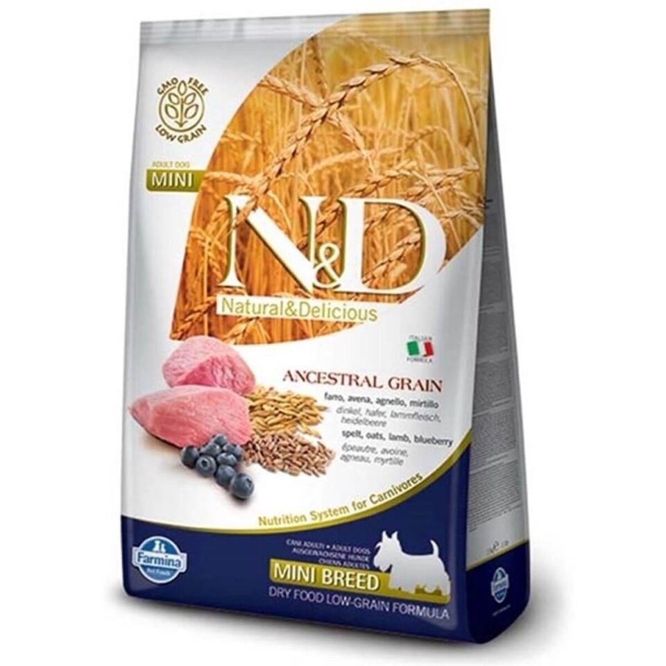 N&D DÜSÜK TAHILLI KUZU-YABAN MERSINI KÜÇÜK IRK YETISKIN MAMASI 2.5 KG