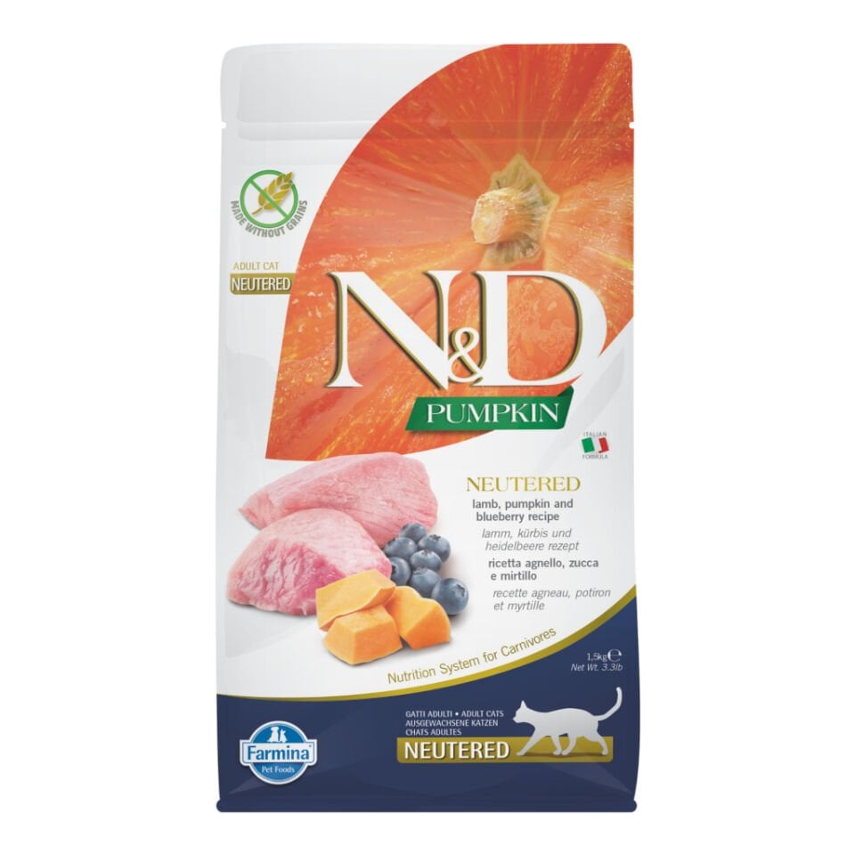N&D BALKABAKLI KUZU YABAN MERSINLI KISIRLASTIRILMIS KEDI MAMASI 1.5KG