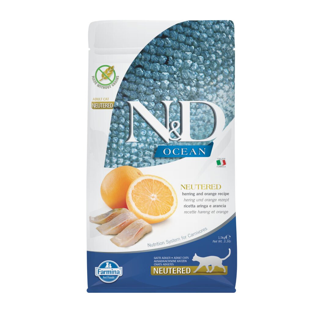 N&D OCEAN RINGA BALIKLI PORTAKALLI KISIRLASTIRILMIS KEDI MAMASI 1.5 KG