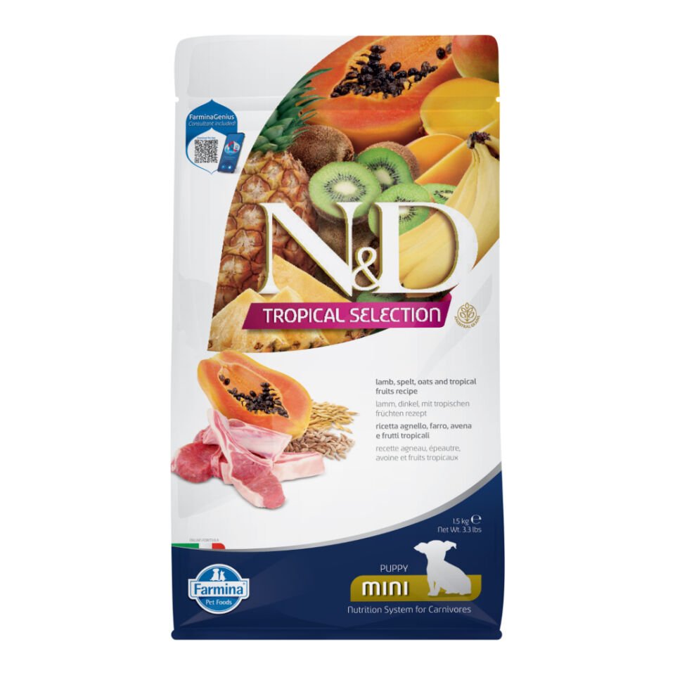 ND Tropical Selection Kuzu Etli ve Tropikal Meyveli Mini Irk Yavru Köpek Maması 1,5kg