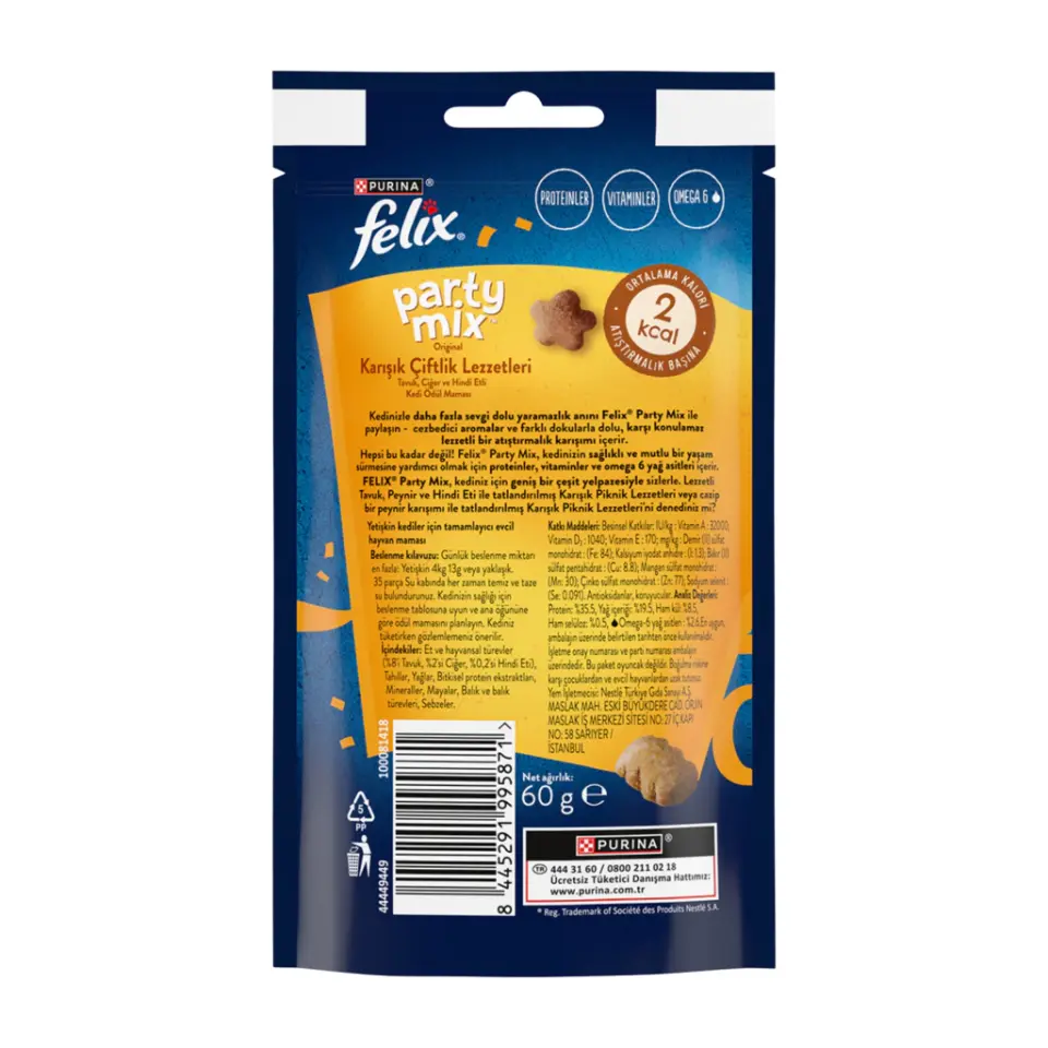 Felix Party Mix Original Karışık Çiftlik Lezzetleri Kedi Ödül Maması 60gr