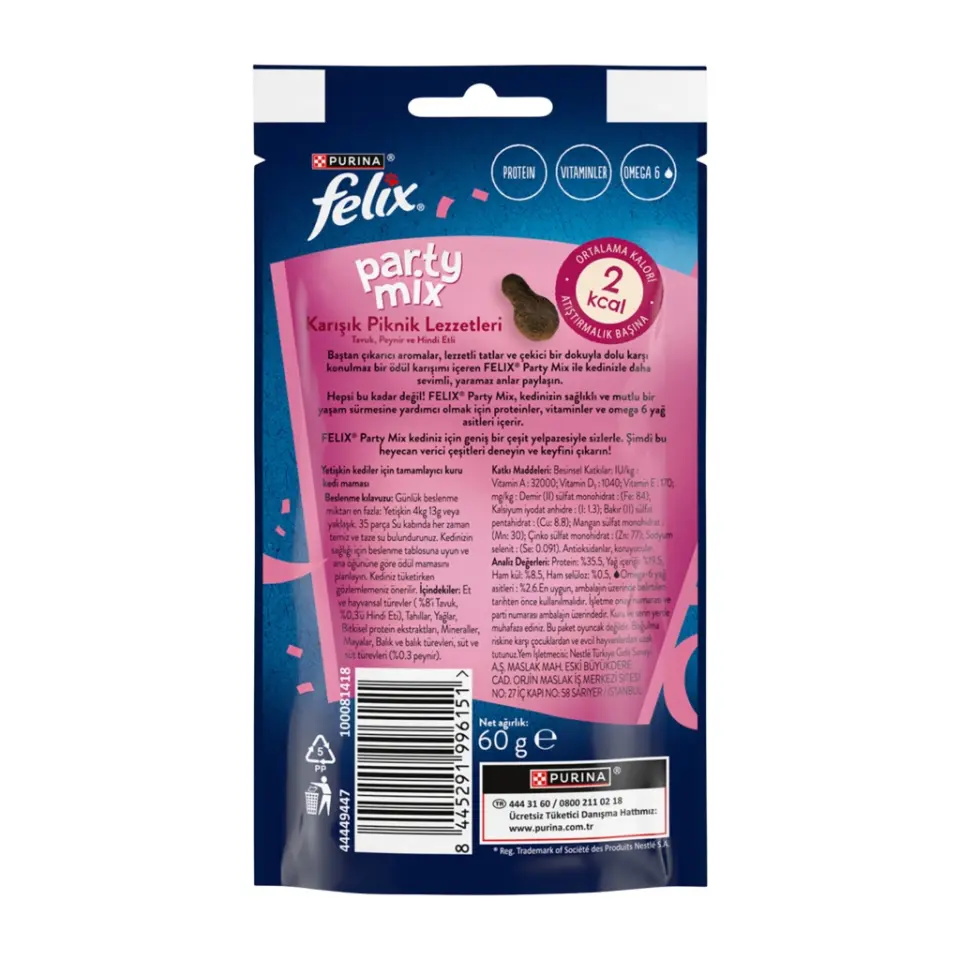 Felix Party Mix Original Karışık Piknik Lezzetleri Kedi Ödül Maması 60gr