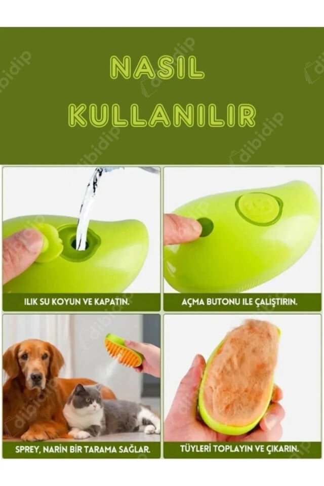 Buharlı Kedi Köpek Yıkama Fırçası Tüy Toplayıcı Masaj Tarağı