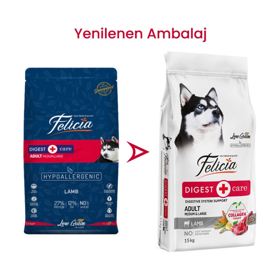 Felicia Hipoalerjenik Orta ve Büyük Irk Kuzulu Düşük Tahıllı Yetişkin Köpek Maması 15kg