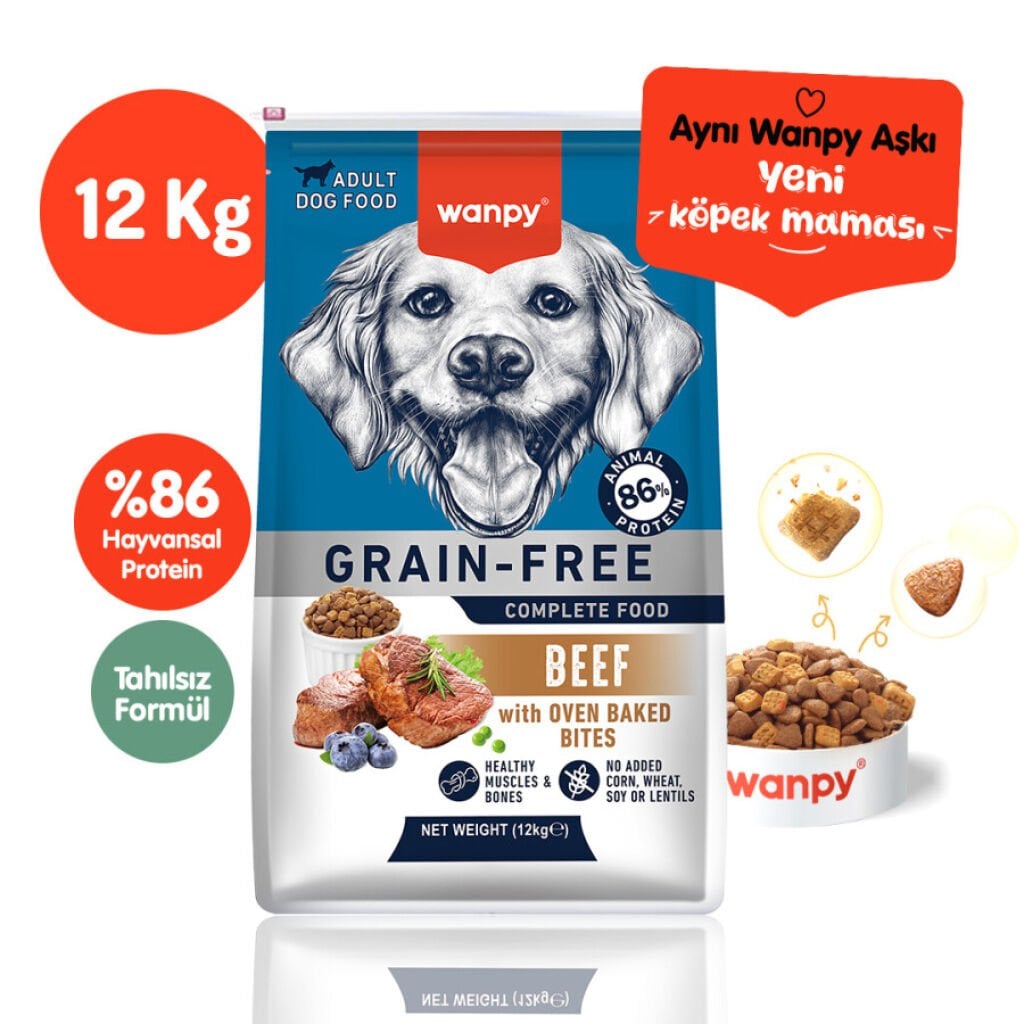 WANPY TAHILSIZ SIĞIR ETLİ YETİŞKİN KÖPEK MAMASI 12KG