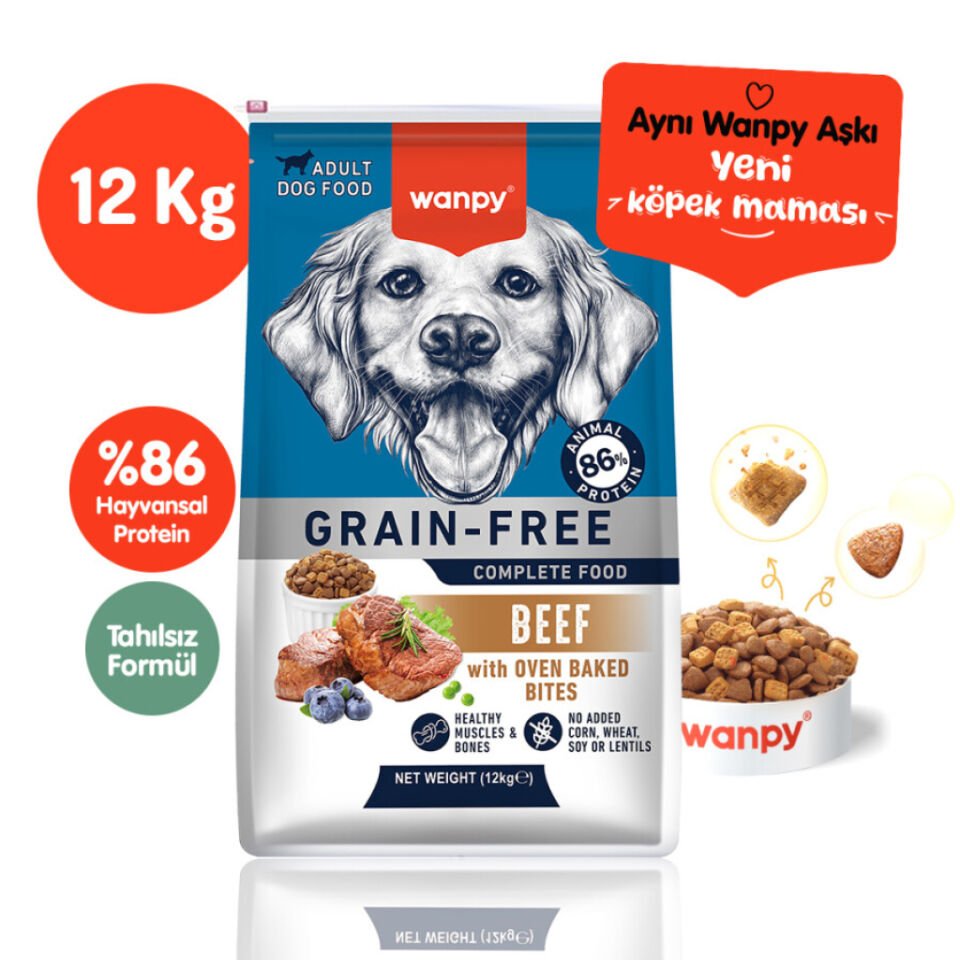 WANPY TAHILSIZ SIĞIR ETLİ YETİŞKİN KÖPEK MAMASI 12KG