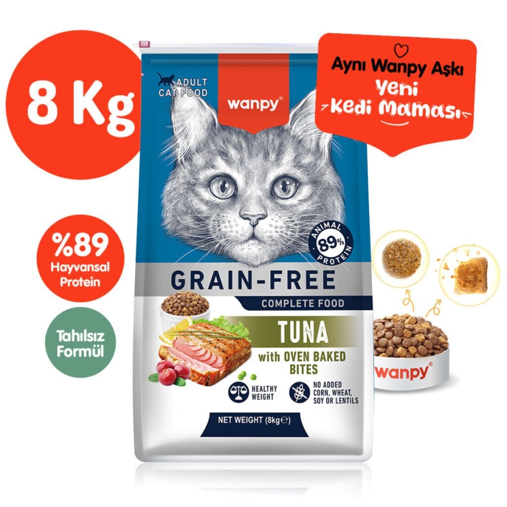 WANPY TAHILSIZ TON BALIKLI YETİŞKİN KEDİ MAMASI 8KG
