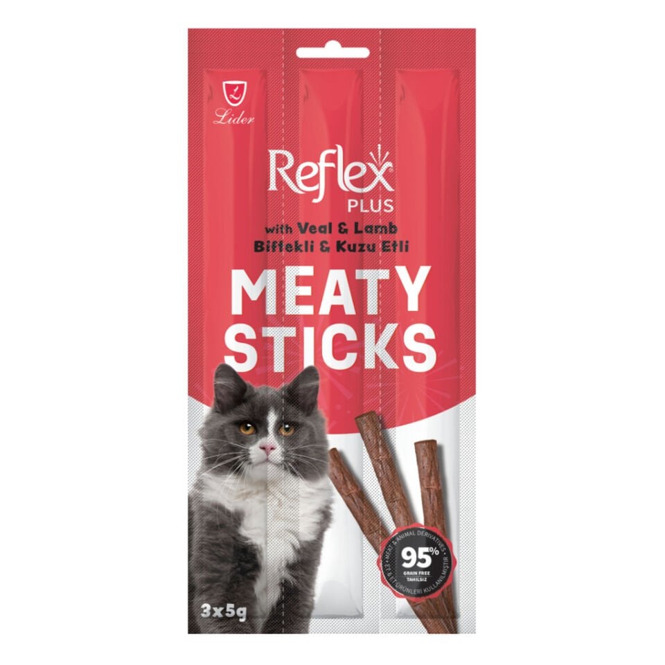 Reflex Biftekli ve Kuzulu Tahılsız Kedi Ödül Çubuğu 15gr (3'lü)