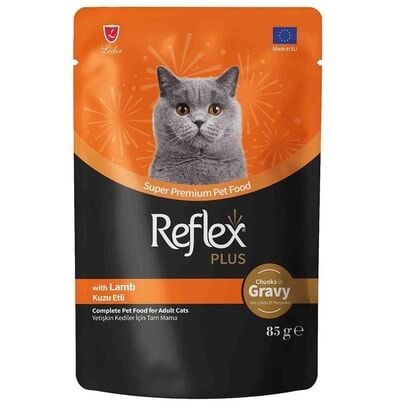 REFLEX PLUS JÖLE IÇINDE ET PARÇACIKLI KUZU ETLI YETISKIN KEDI YAŞ MAMA POUCH 85 GR