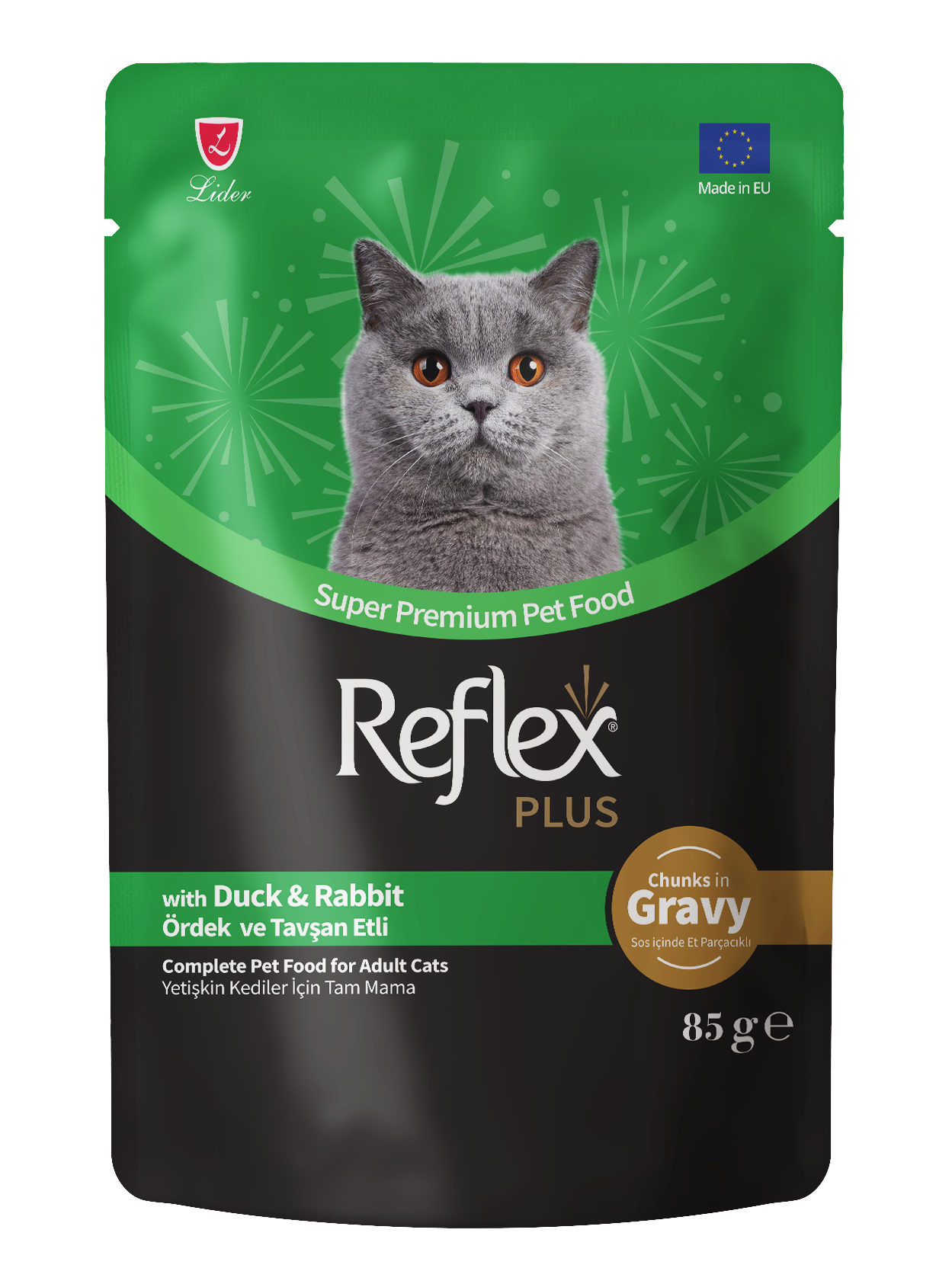 REFLEX PLUS JÖLE IÇINDE ET PARÇACIKLI ÖRDEK&TAVSAN ETLI YETISKIN KEDI MAMASI 85 GR