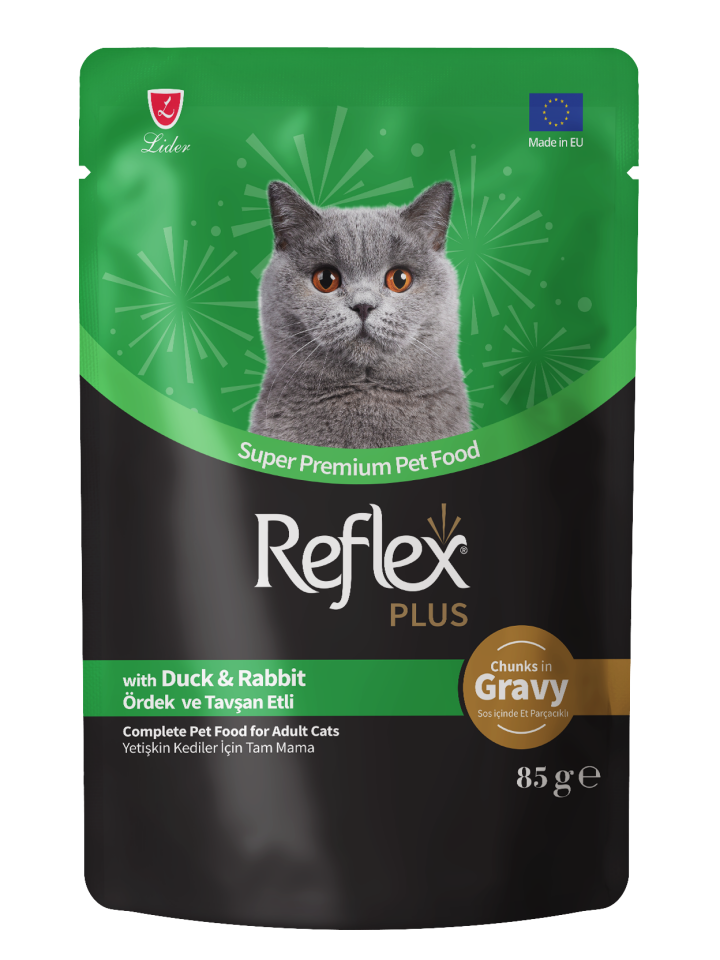 REFLEX PLUS JÖLE IÇINDE ET PARÇACIKLI ÖRDEK&TAVSAN ETLI YETISKIN KEDI MAMASI 85 GR