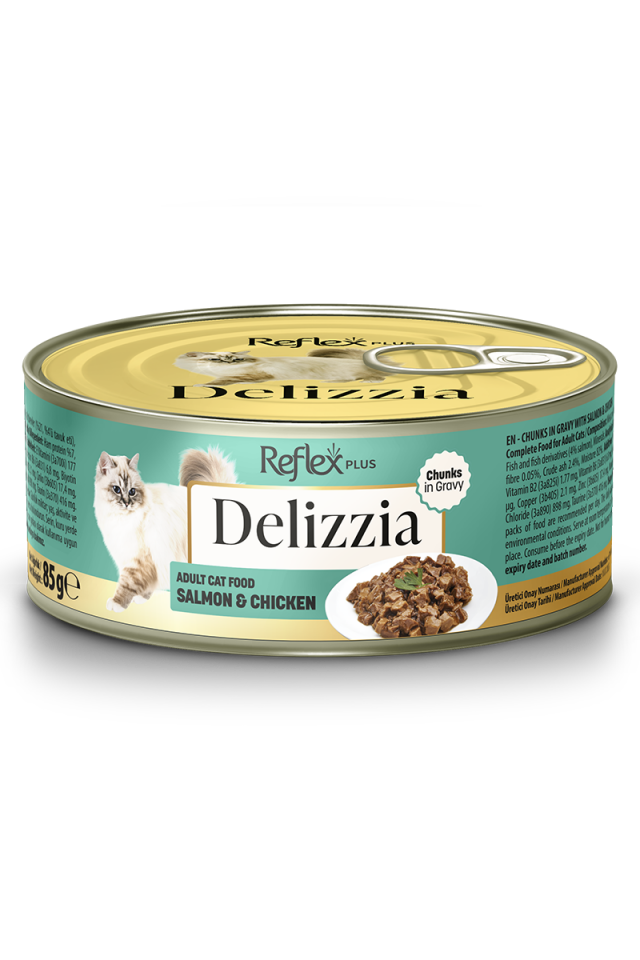 REFLEX PLUS DELIZZIA GRAVY SOSLU SOMON VE TAVUKLU KEDI KONSERVESI 85 GR
