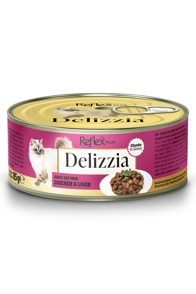 REFLEX PLUS DELIZZIA GRAVY SOSLU TAVUK VE CIGERLI KEDI KONSERVESI 85 GR