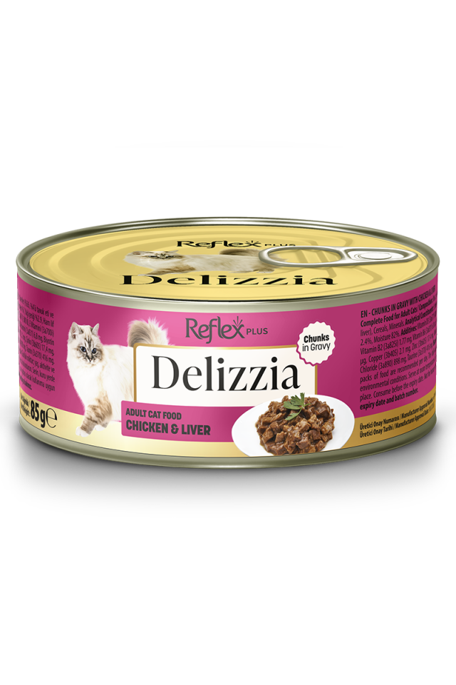 REFLEX PLUS DELIZZIA GRAVY SOSLU TAVUK VE CIGERLI KEDI KONSERVESI 85 GR